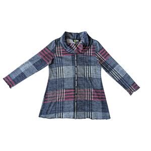 Pure Urbanology INC Tunic Top Womens M Blue Plaid Cowl Neck Boho Lagenlook Artsy